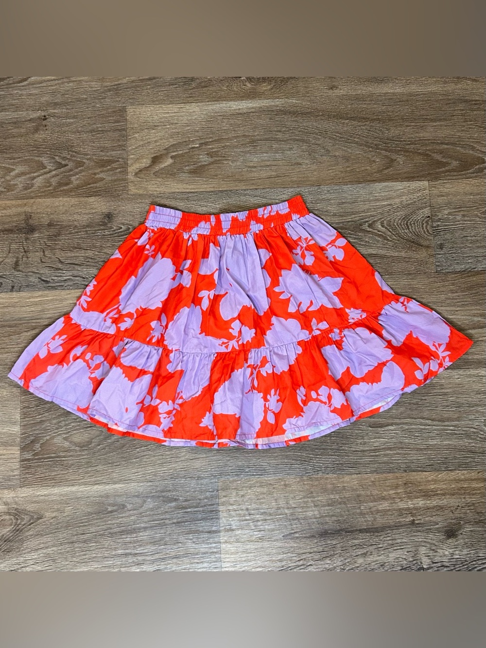 Boohoo Tiered Mini Skirt - Lavender & Red Orange Floral Pattern - Size 8